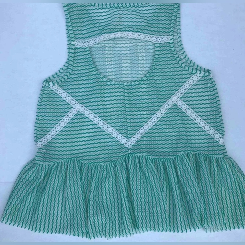 FREE PEOPLE || Loose Weave Crochet Turquoise & Lace Sleeveless Peplum Top XS - Picture 9 of 12